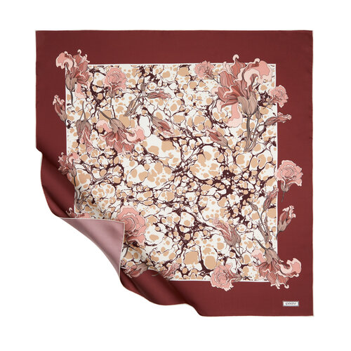 Sour Cherry Lisianthus Panel Twill Silk Scarf