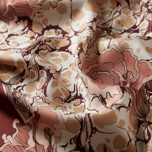 Sour Cherry Lisianthus Panel Twill Silk Scarf - Thumbnail