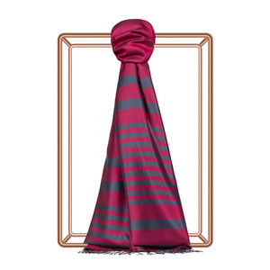 Sour Cherry Meridian Striped Silk Scarf - Thumbnail