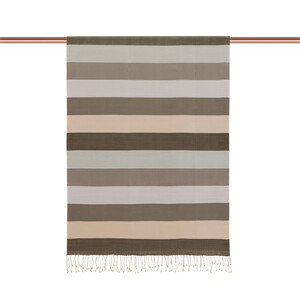 Stone Cream Block Striped Reversible Silk Scarf - Thumbnail