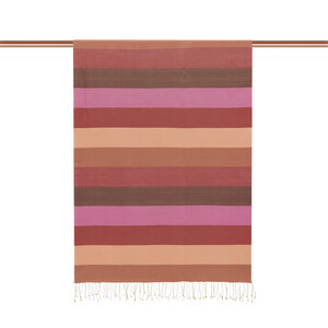 Stone Cream Block Striped Reversible Silk Scarf - Thumbnail