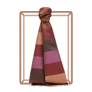 Stone Cream Block Striped Reversible Silk Scarf - Thumbnail