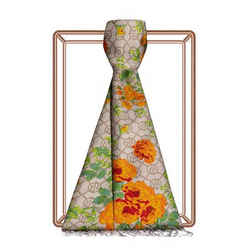 Stone Orange Mono Yediveren Print Silk Scarf