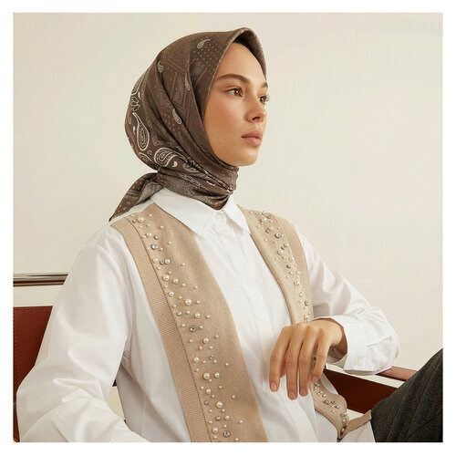 Stone Patchwork Patterned Twill Silk Scarf