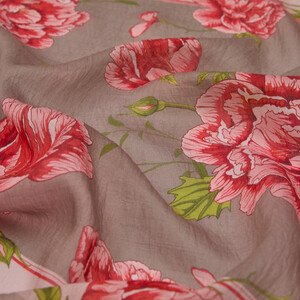 Stone Powder Peony Print Tencel Scarf - Thumbnail