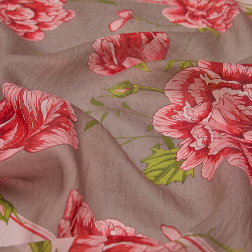 Stone Powder Peony Print Tencel Scarf