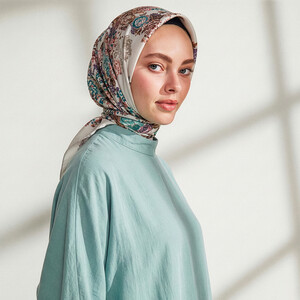 Stone Waterside Garden Print Silk Twill Scarf - Thumbnail