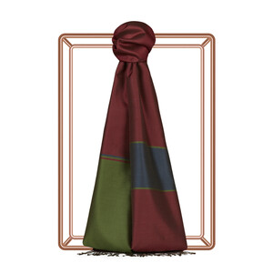 Strawberry Red Striped Silk Scarf - Thumbnail