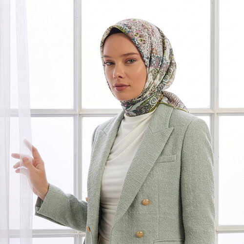 Su Yeşili Bohem Kırkyama Tivil İpek Eşarp