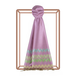 Sugar Pink Blue Zizgag Silk Scarf - Thumbnail