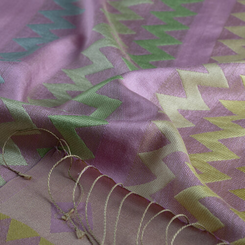 Sugar Pink Blue Zizgag Silk Scarf