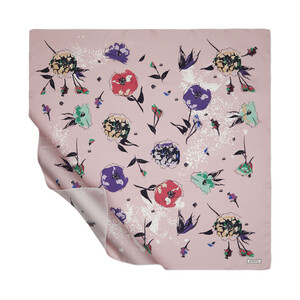Sugar Pink Carnival Flowers Twill Silk Scarf Model 03 - Thumbnail