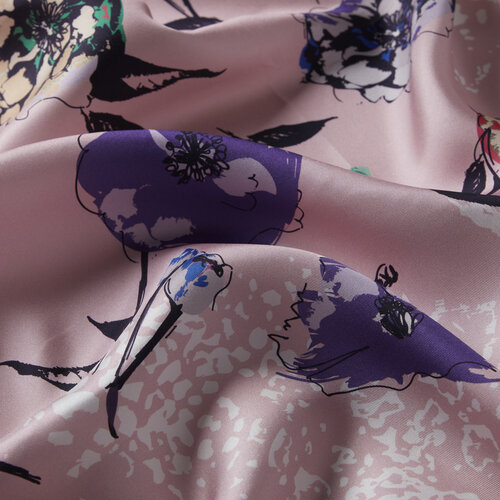 Sugar Pink Carnival Flowers Twill Silk Scarf Model 03