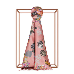 Sugar Pink Waterside Garden Print Silk Scarf - Thumbnail