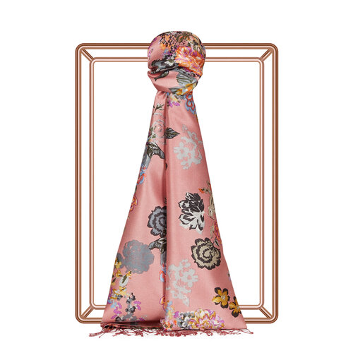 Sugar Pink Waterside Garden Print Silk Scarf