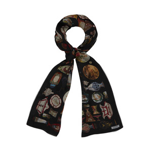 Sultan’s Porcelain Black Silk Scarf Model 1 - Thumbnail