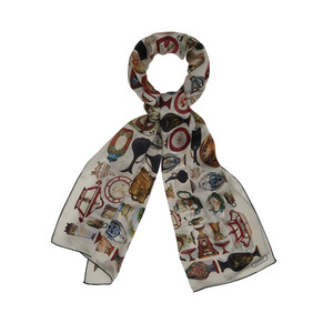 Sultan’s Porcelain Cream Silk Scarf Model 1 - Thumbnail