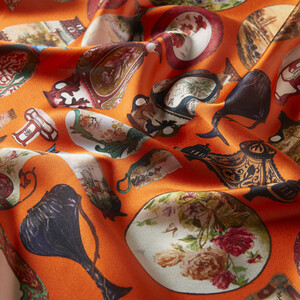 Sultan’s Porcelain Orange Silk Scarf Model 1 - Thumbnail