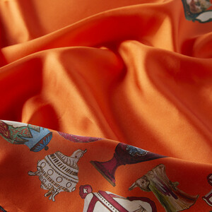 Sultan’s Porcelain Orange Twill Silk Scarf Model 2 - Thumbnail