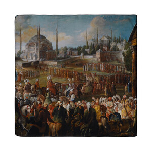 Sultan's procession in Istanbul Satin Silk Pocket Square - Thumbnail