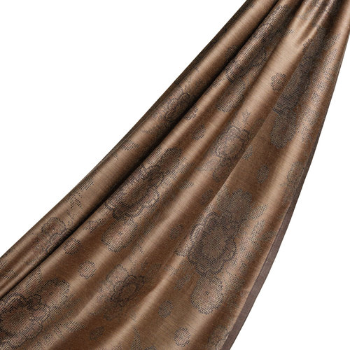 Sütlü Kahve Kanaviçe Desenli Pamuk İpek Şal