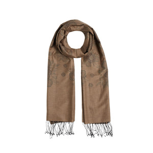 Sütlü Kahve Kanaviçe Desenli Pamuk İpek Şal - Thumbnail