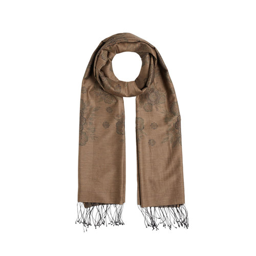 Sütlü Kahve Kanaviçe Desenli Pamuk İpek Şal