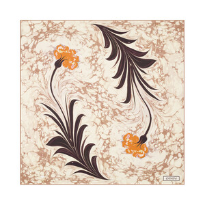 ipekevi - Sütlü Kahve Karanfil Ebru Saten İpek Mendil