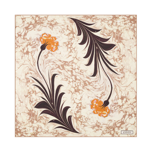 Sütlü Kahve Karanfil Ebru Saten İpek Mendil