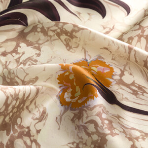 Sütlü Kahve Karanfil Ebru Saten İpek Mendil - Thumbnail