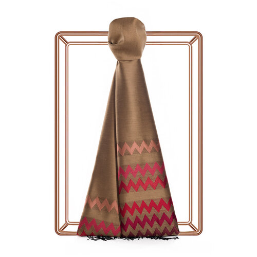 Sütlü Kahve Zig Zag Desenli İpek Şal