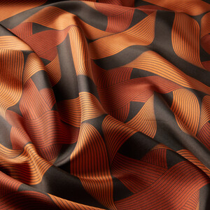Tangerine Ribbon Print Silk Twill Scarf - Thumbnail