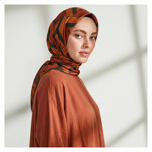 Tangerine Ribbon Print Silk Twill Scarf