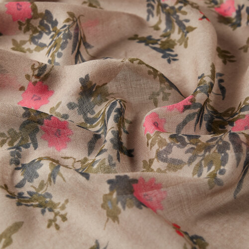 شال صوف وحرير بتصميم ورود لون فضي