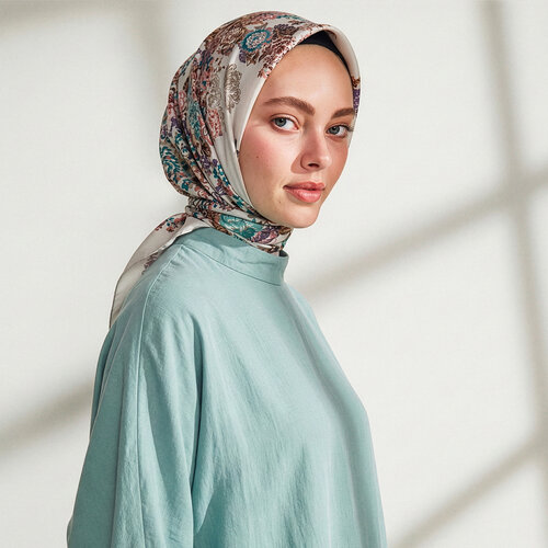 Taş Yalı Bahçesi Desenli Tivil İpek Eşarp