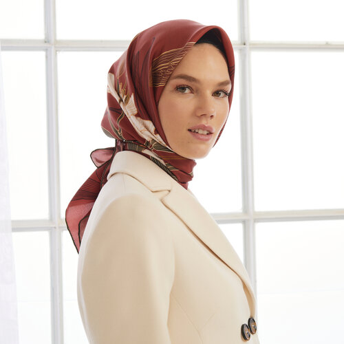 Terracotta Lily Twill Silk Scarf