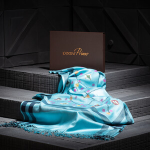 ipekevi - شال حرير فاخر تطريز شرقي لون تركواز ipekevi - شال حرير فاخر تطريز شرقي لون تركواز