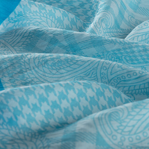Turqoise Patchwork Paisley Print Tencel Scarf