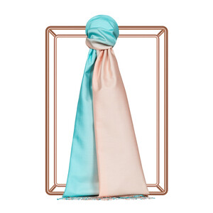 Turquoise Beige Plain Gradient Silk Scarf - Thumbnail