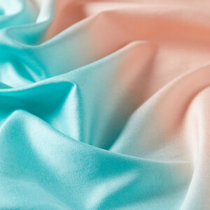 Turquoise Beige Plain Gradient Silk Scarf - Thumbnail