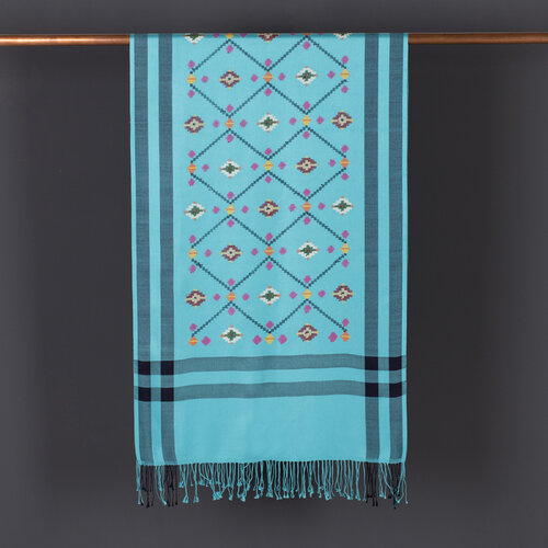 Turquoise Carpet Design Cross Stich Prime Silk Scarf