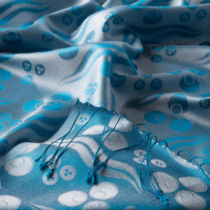 Turquoise Cintemani Jacquard Silk Scarf - Thumbnail