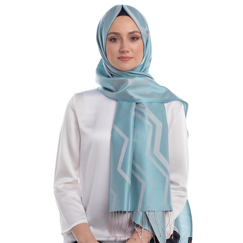 Turquoise Ethnic Zigzag Silk Scarf