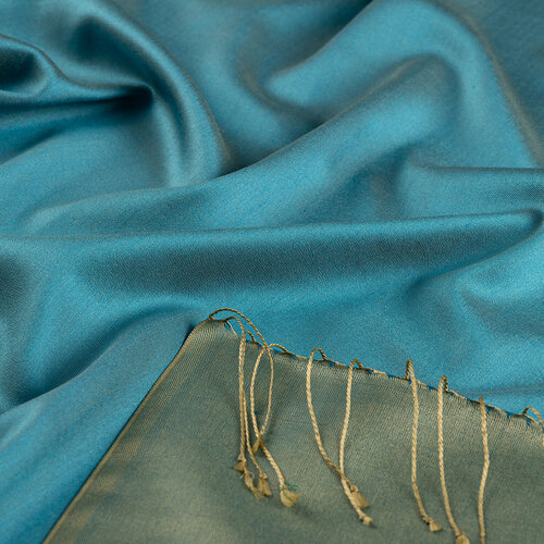 Turquoise Gold Reversible Silk Scarf