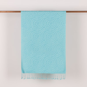 Turquoise Golden Horn Pattern Silk Scarf Shawl - Thumbnail
