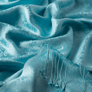 Turquoise Golden Horn Pattern Silk Scarf Shawl - Thumbnail