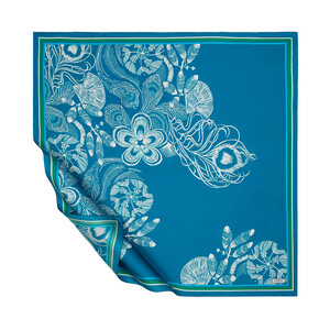 Turquoise Linear Botany Twill Silk Scarf - Thumbnail