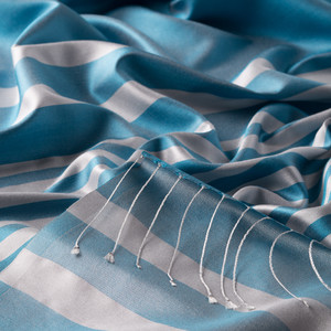 Turquoise Meridian Striped Silk Scarf - Thumbnail