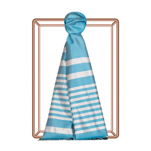 Turquoise Meridian Striped Silk Scarf - Thumbnail
