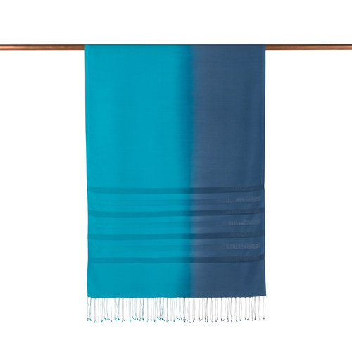 Turquoise Metallic Blue Mono Striped Gradient Silk Scarf